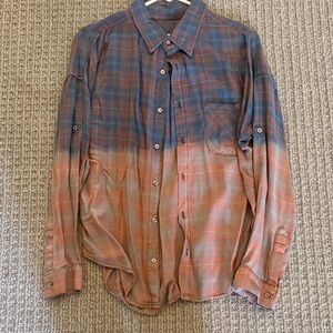 NSF Women's Plaid Button Down Shirt in Blue and Orange